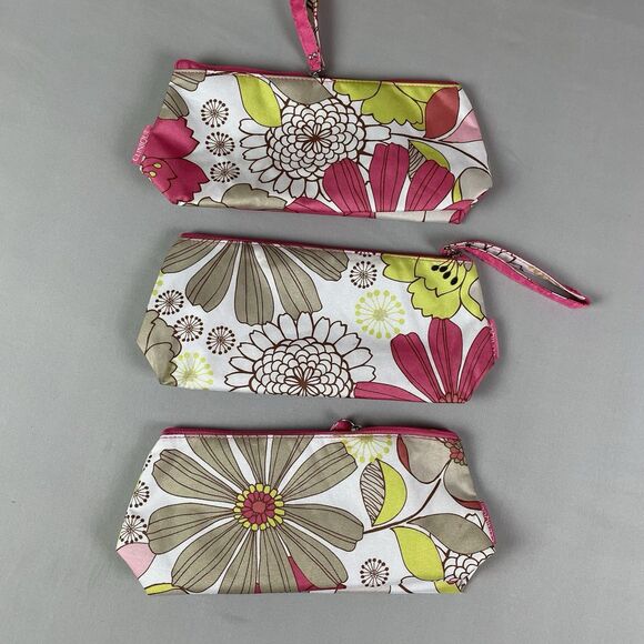 CLINIQUE Floral Print Zip Top Cosmetic Cases 10"x5" & 6"X4" Set of 2 - Picture 11 of 11